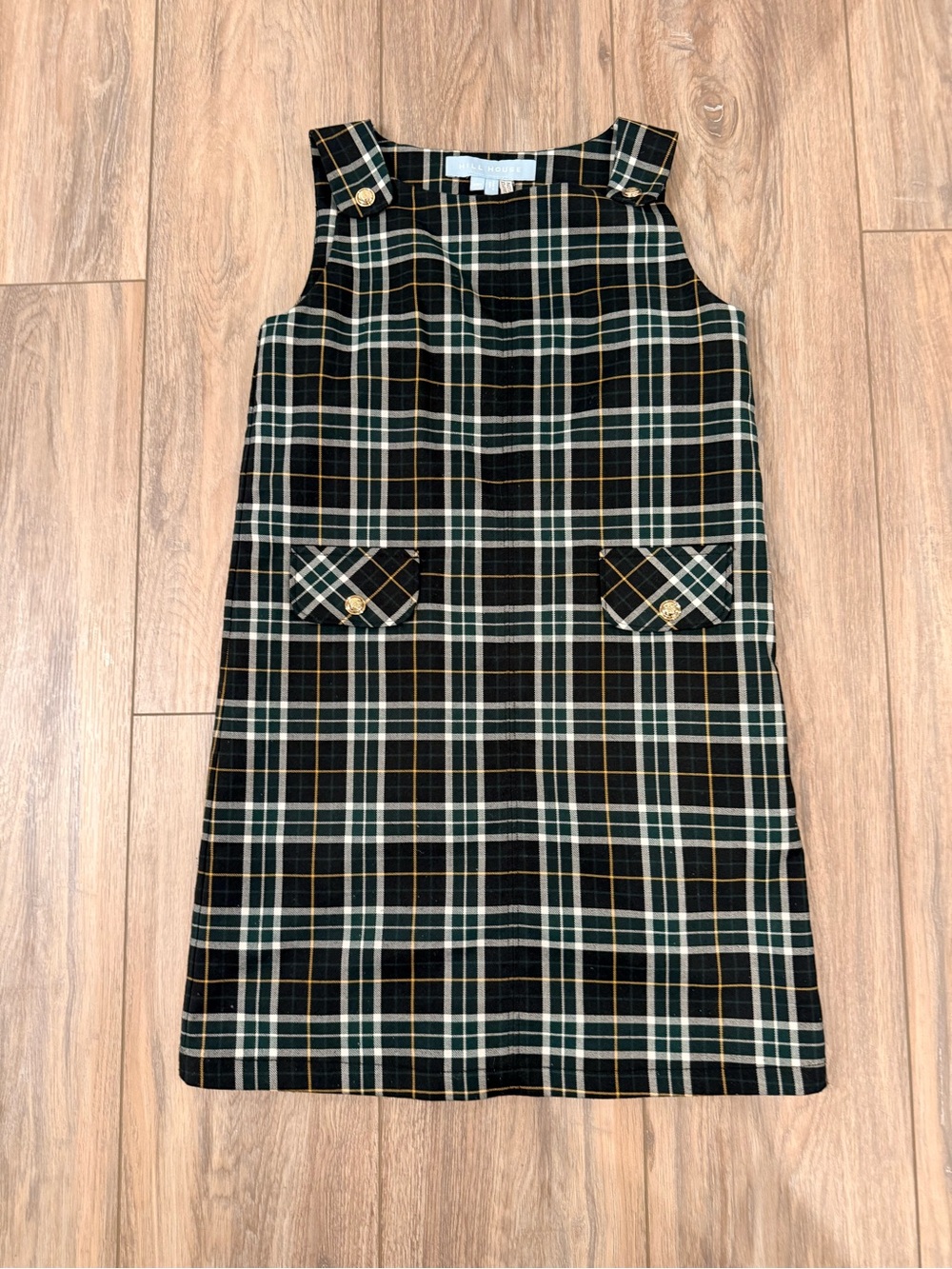 Hill House Black, Green & Cream Plaid Pinafore Dress